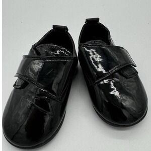 Black Patent Faux Leather Infant Toddler Dress Shoes Hook Loop Strap Size 2